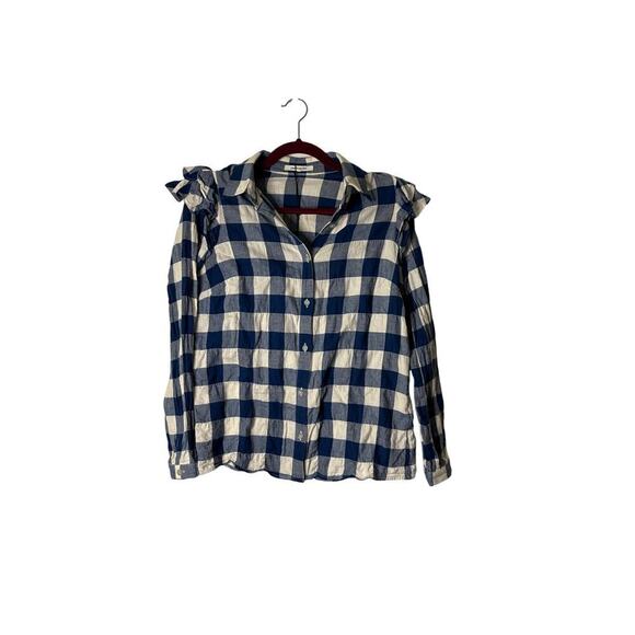 Emerson Fry Sanibel Ruffle Gingham Top Blue Size Small - Picture 2 of 5